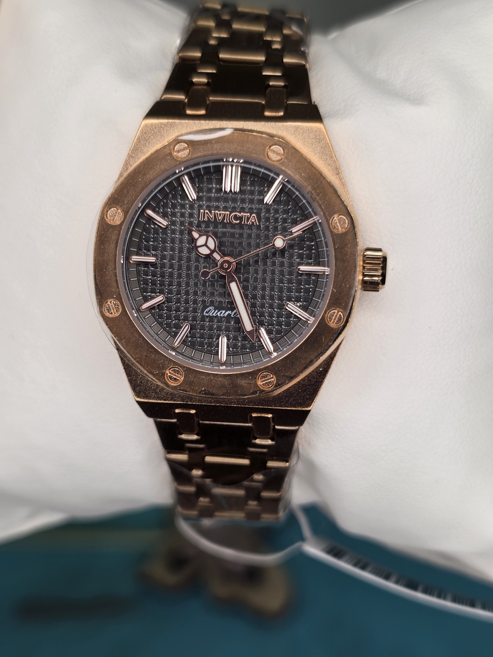 Invicta Rose Gold Tone Bracelet Watch with Black Textured Dial